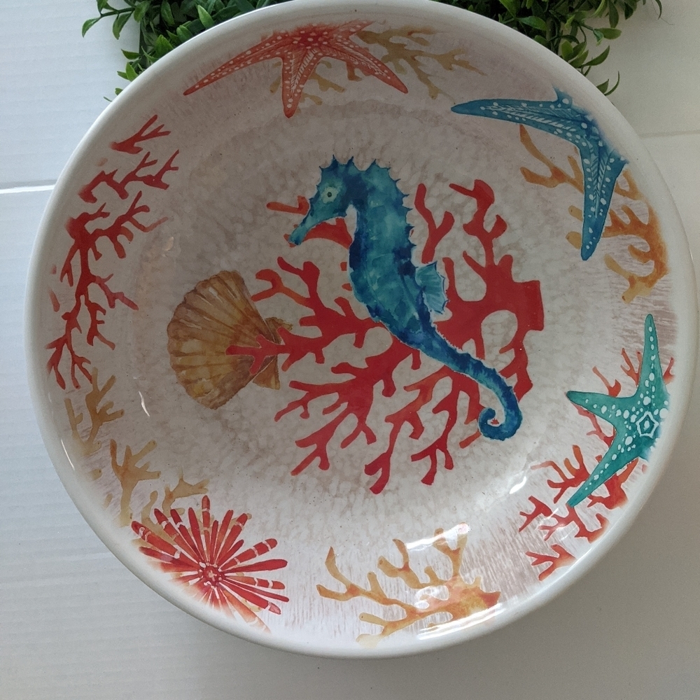 Cynthia Rowley Melamine Large Serving Bowl Sealife Starfish Seahorse